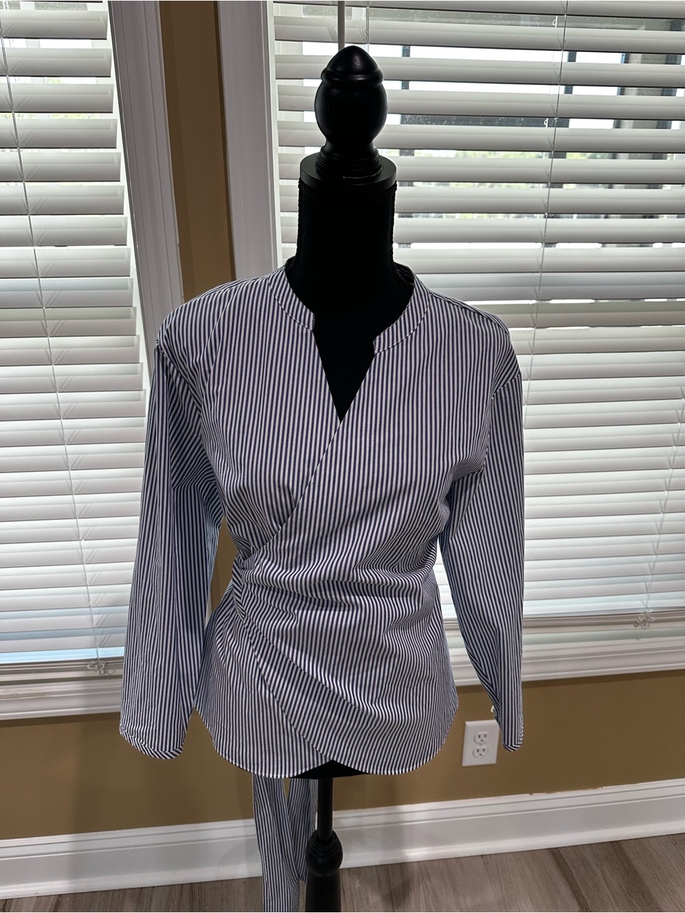 J. Crew, Striped, Wrap-Front Women's Top in Navy and White, Size S